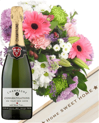 Personalised New Home Champagne and Flowers