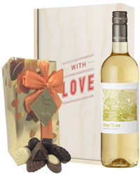 South African White Wine Valentines Wine and Chocolate Gift Box