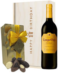 Spanish Rioja Tempranillo Red Wine and Chocolate Birthday Gift Box