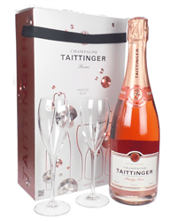Taittinger Rose Champagne Branded Gift Set with Glasses