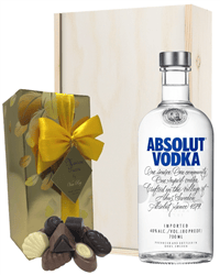 Absolut Vodka And Chocolates Gift Set in Wooden Box