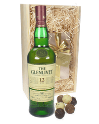 Glenlivet 12 Single Malt Scotch And Chocolates Gift Set in Wooden Box