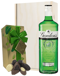 Gordons Gin And Chocolates Gift Set in Wooden Box