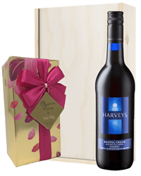 Harveys Bristol Cream And Chocolates Gift Set in Wooden Box