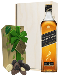 Johnnie Walker Black Label And Chocolates Gift Set in Wooden Box