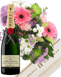 Personalised Birthday Champagne and Flowers