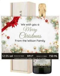 Personalised Christmas Champagne Gift With Red Ribbon and Baubles