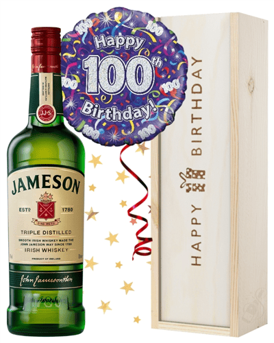 100th Birthday Irish Whiskey and Balloon Gift
