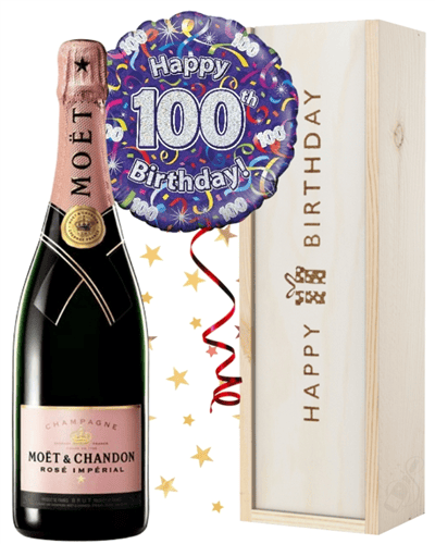 100th Birthday Pink Champagne and Balloon Gift
