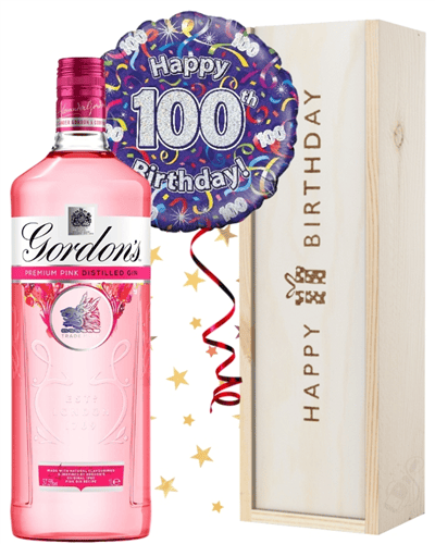100th Birthday Pink Gin and Balloon Gift