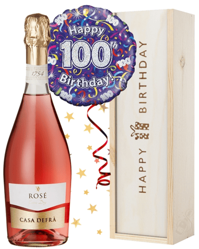 100th Birthday Rose Sparkling Wine and Balloon Gift