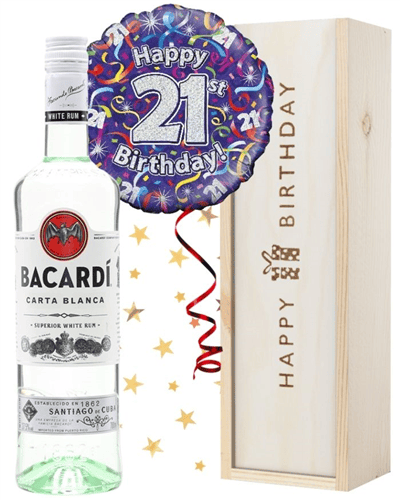21st Birthday Bacardi Rum and Balloon Gift