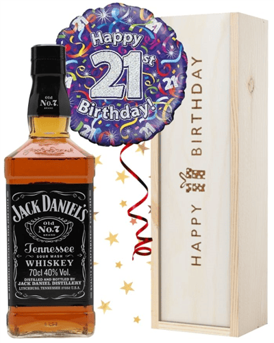 21st Birthday Jack Daniels Whiskey and Balloon Gift