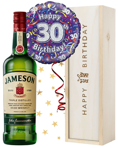 30th Birthday Irish Whiskey and Balloon Gift