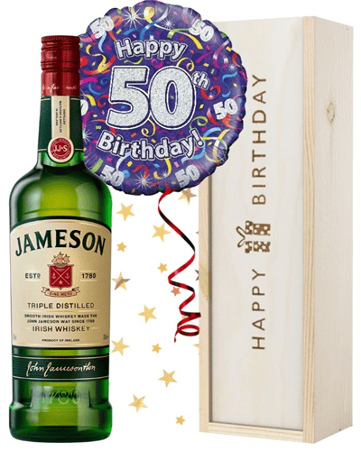 50th Birthday Irish Whiskey and Balloon Gift