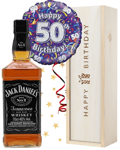 50th Birthday Jack Daniels Whiskey and Balloon Gift