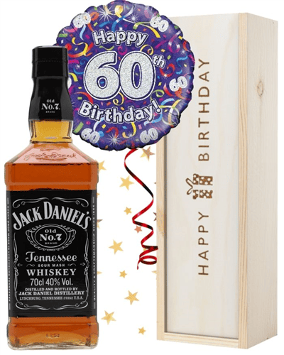 60th Birthday Jack Daniels Whiskey and Balloon Gift