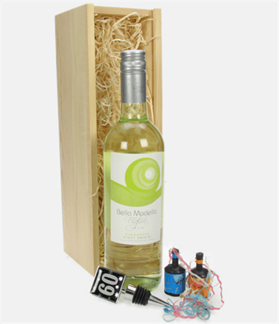 60th Birthday White Wine And Stopper Gift