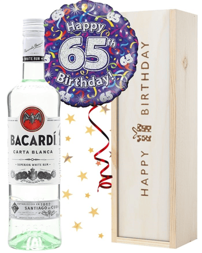 65th Birthday Bacardi Rum and Balloon Gift