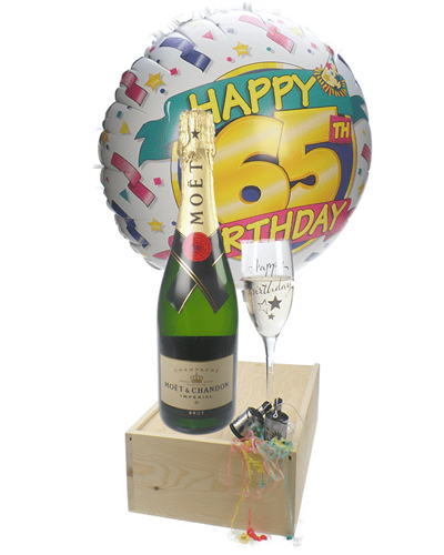 65th Birthday Gift - Moet Champagne - Balloon - Flute