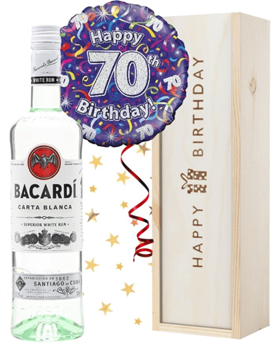 70th Birthday Bacardi Rum and Balloon Gift