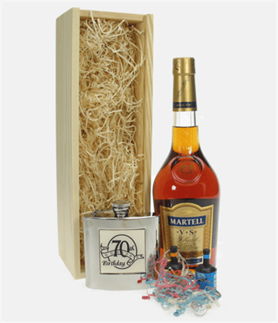 70th Birthday Hip Flask And Cognac Gift