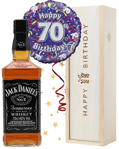 70th Birthday Jack Daniels Whiskey and Balloon Gift
