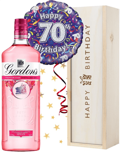70th Birthday Pink Gin and Balloon Gift
