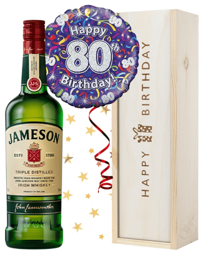 80th Birthday Irish Whiskey and Balloon Gift