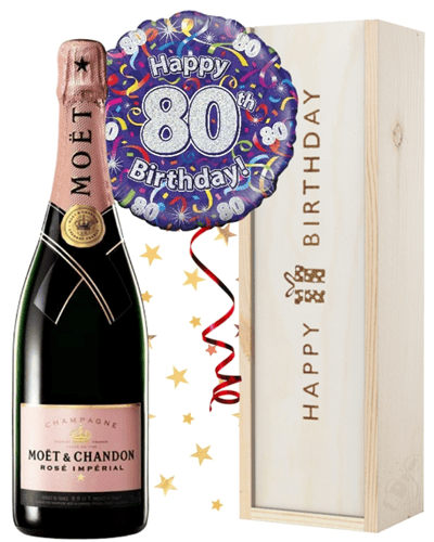 80th Birthday Pink Champagne and Balloon Gift