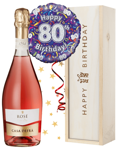 80th Birthday Rose Sparkling Wine and Balloon Gift