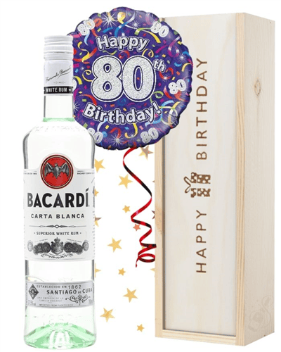 80th Birthday Rum and Balloon Gift
