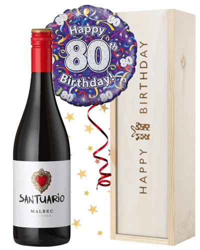 80th Birthday Wine and Balloon Gift