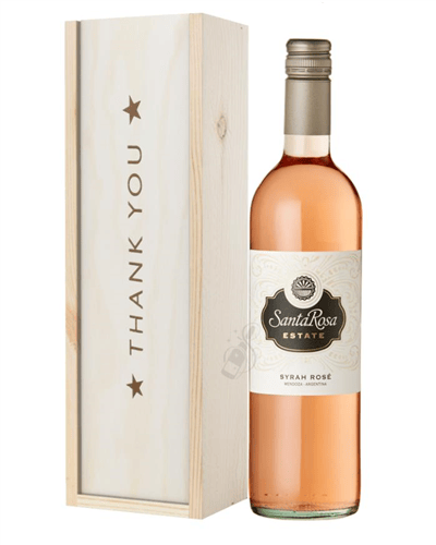 Argentinian Rose Wine Thank You Gift In Wooden Box