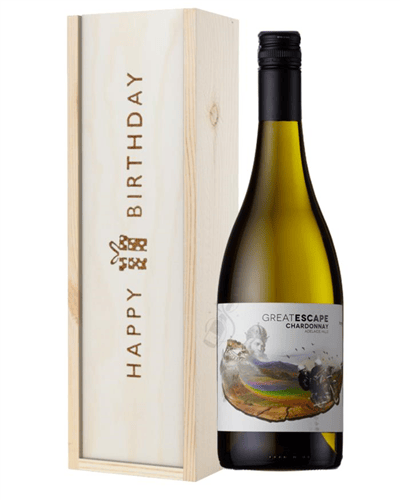 Australian Chardonnay White Wine Birthday Gift In Wooden Box