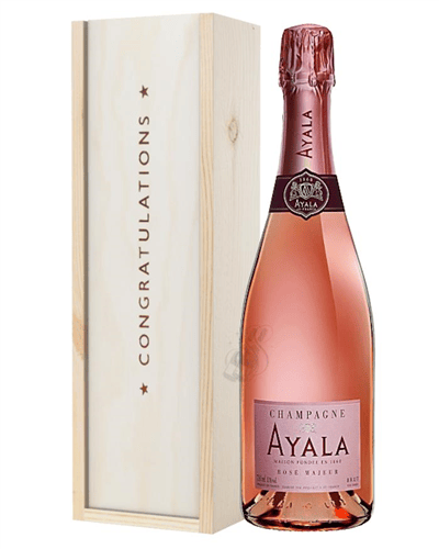 Ayala Rose Champagne Congratulations Gift In Wooden Box