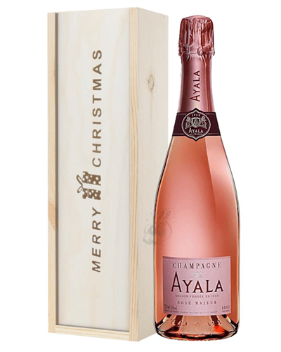 Ayala Rose Champagne Single Bottle Christmas Gift In Wooden Box
