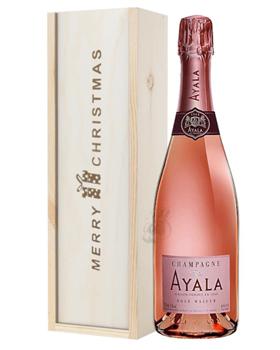 Ayala Rose Champagne Single Bottle Christmas Gift In Wooden Box