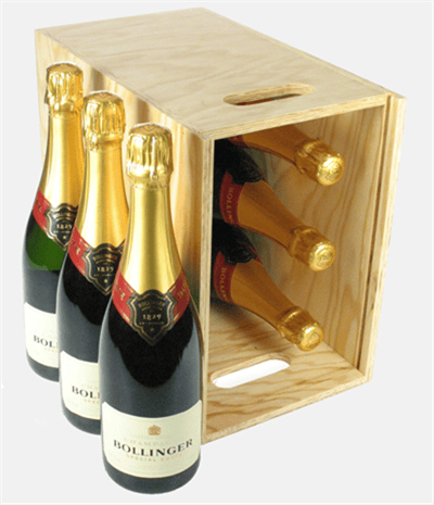 Bollinger Cuvee Champagne Six Bottle Wooden Crate
