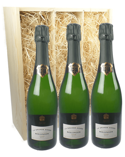 Bollinger Grande Annee Three Bottle Champagne Gift in Wooden Box