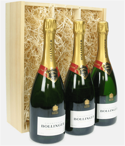 Bollinger Three Bottle Champagne Gift in Wooden Box