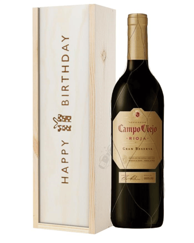 Campo Viejo Gran Reserva Red Wine Birthday Gift In Wooden Box