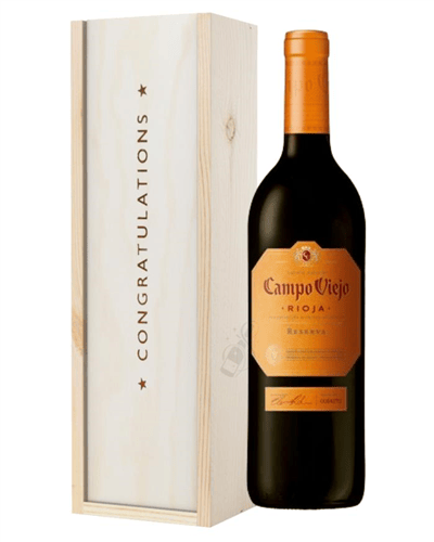 Campo Viejo Reserva Red Wine Congratulations Gift In Wooden Box