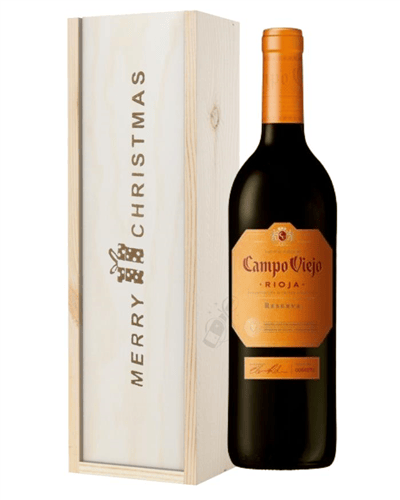 Campo Viejo Reserva Red Wine Single Bottle Christmas Gift In Wooden Box