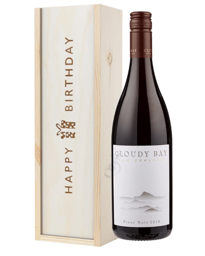 Cloudy Bay Pinot Noir Red Wine Birthday Gift In Wooden Box