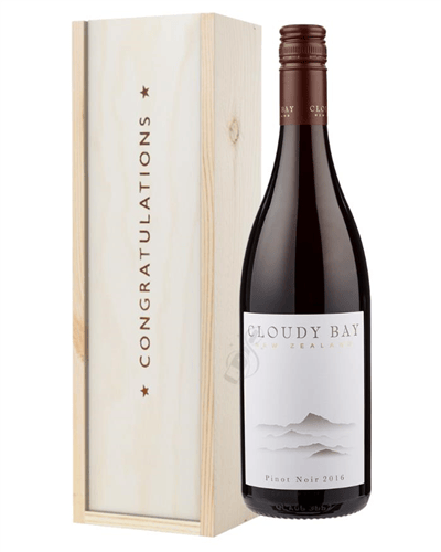 Cloudy Bay Pinot Noir Red Wine Congratulations Gift In Wooden Box