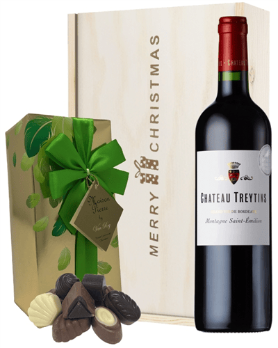 French Bordeaux Red Wine Christmas Wine and Chocolate Gift Box