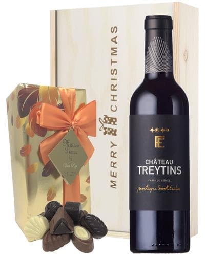 French Bordeaux Red Wine Christmas Wine and Chocolate Gift Box