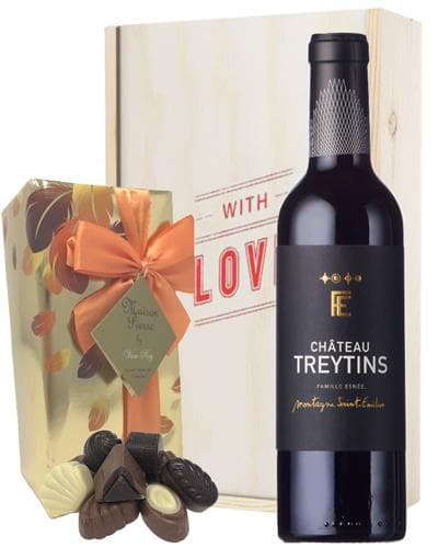 French Bordeaux Red Wine Valentines Wine and Chocolate Gift Box