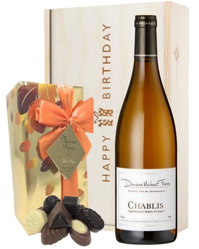 French Chablis White Wine and Chocolate Birthday Gift Box